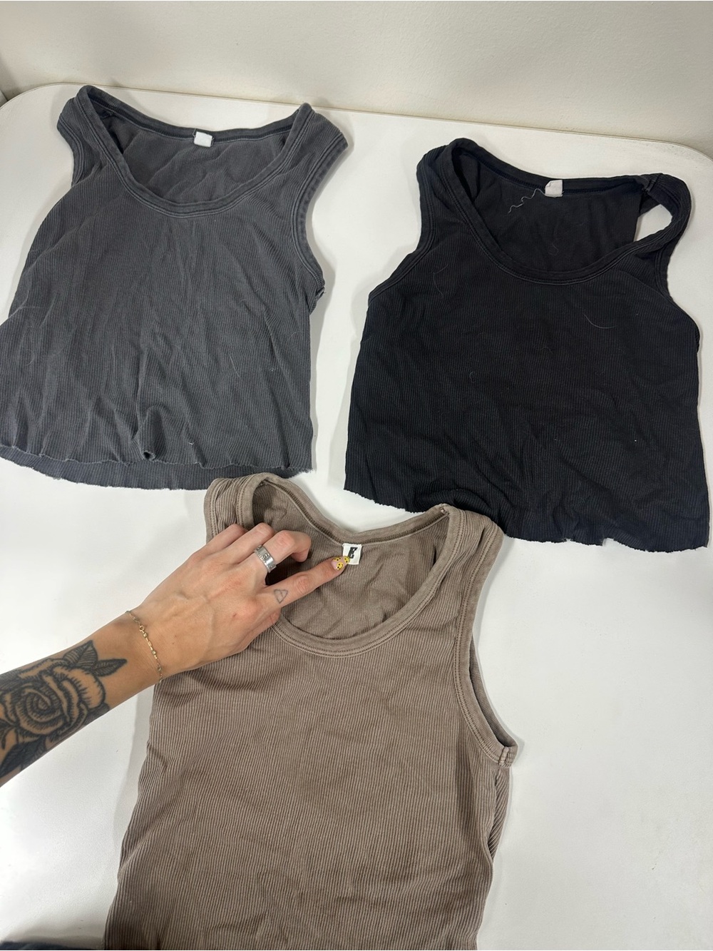 Women's Ribbed Tank Top - Black, Charcoal, Taupe